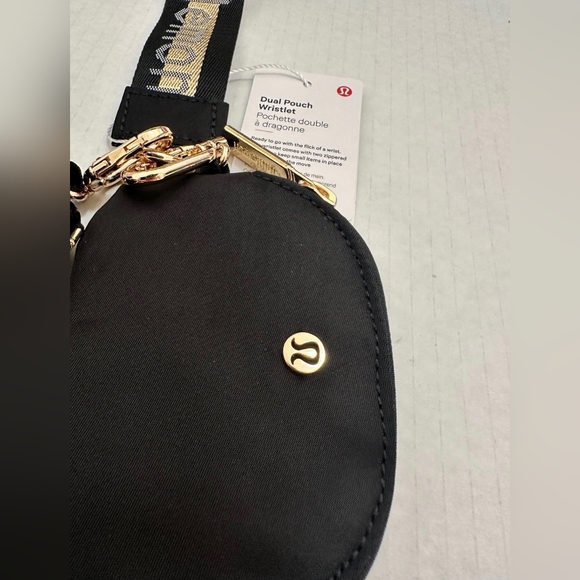 lululemon athletica Dual Pouch Keychain Black Wristlet with Gold - Picture 4 of 8